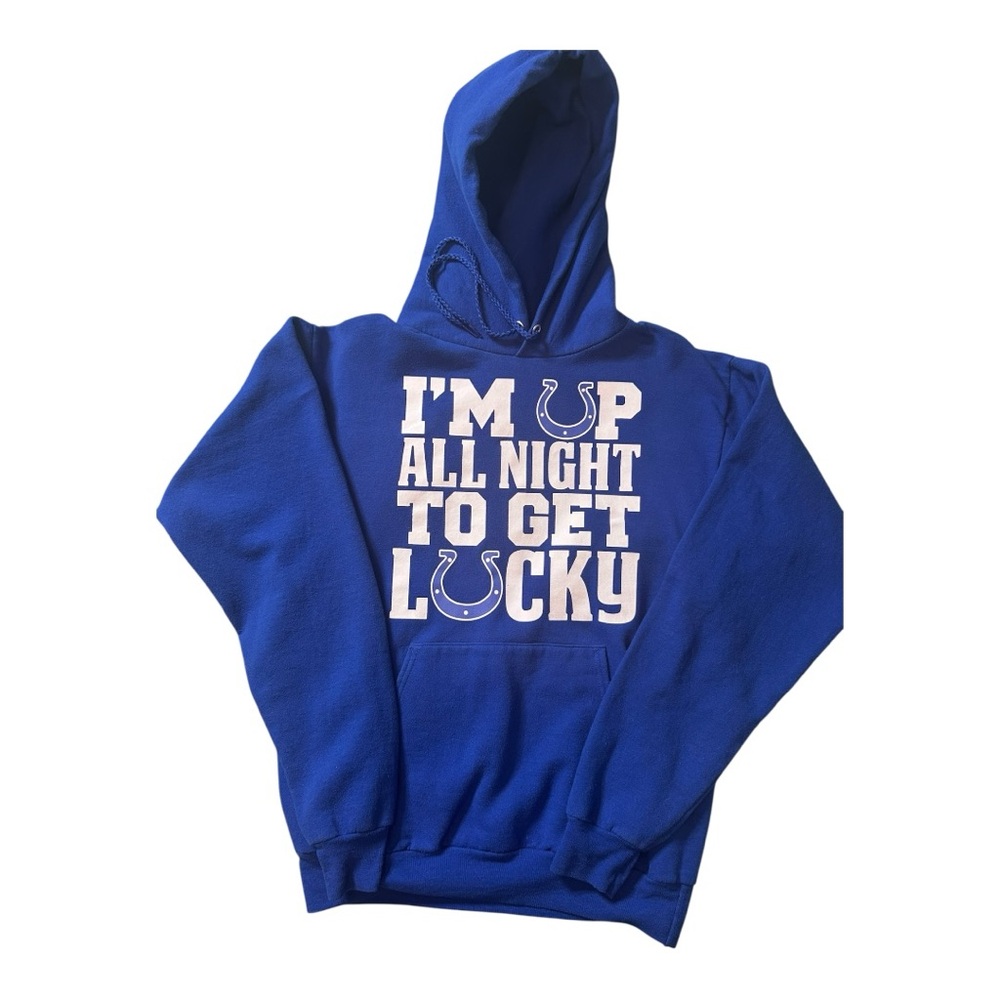 Indianapolis Colts “Up All Night To Get Lucky” Hoodie - S, Royal Blue/White